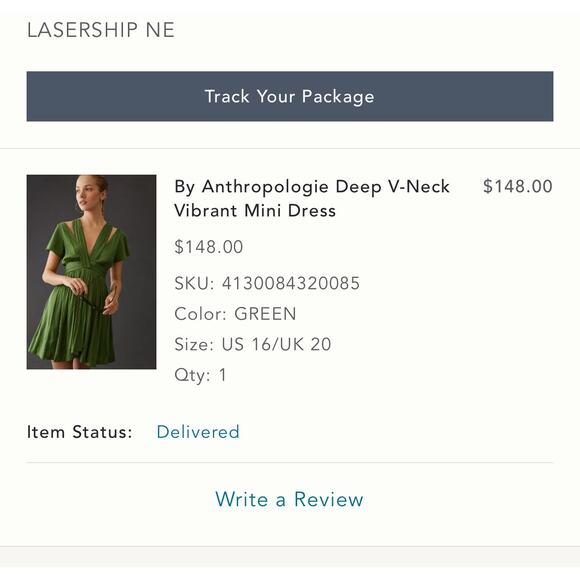 Anthropologie Deep V-Neck Vibrant Mini Dress - Green - Size 16 - Picture 6 of 9